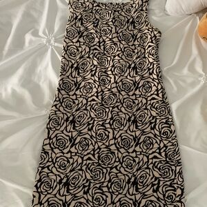 Black and Cream Sheath Midi Dress Scoop Neck Sleeveless